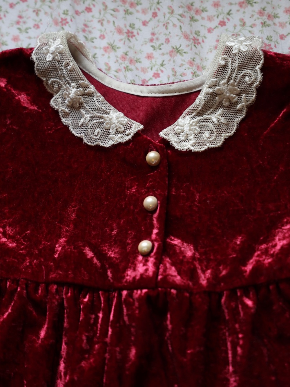 Vintage Emy Burgundy Crushed Velvet 2 Piece Set Lace Collar 24M